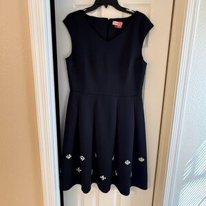 Calvin Klein Navy One-Shoulder Dress with Embellished Hem Like New